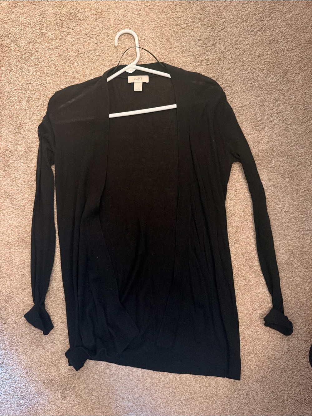 LOFT Black Open-Front Lightweight Cardigan Sweater
